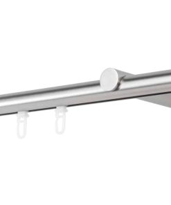 Ondeco Gardinenstange auf Maß  Innenlauf 20mm Spitze 1-lauf Wandträger 12cm Gleiter Farbe: Edelstahl-Optik
