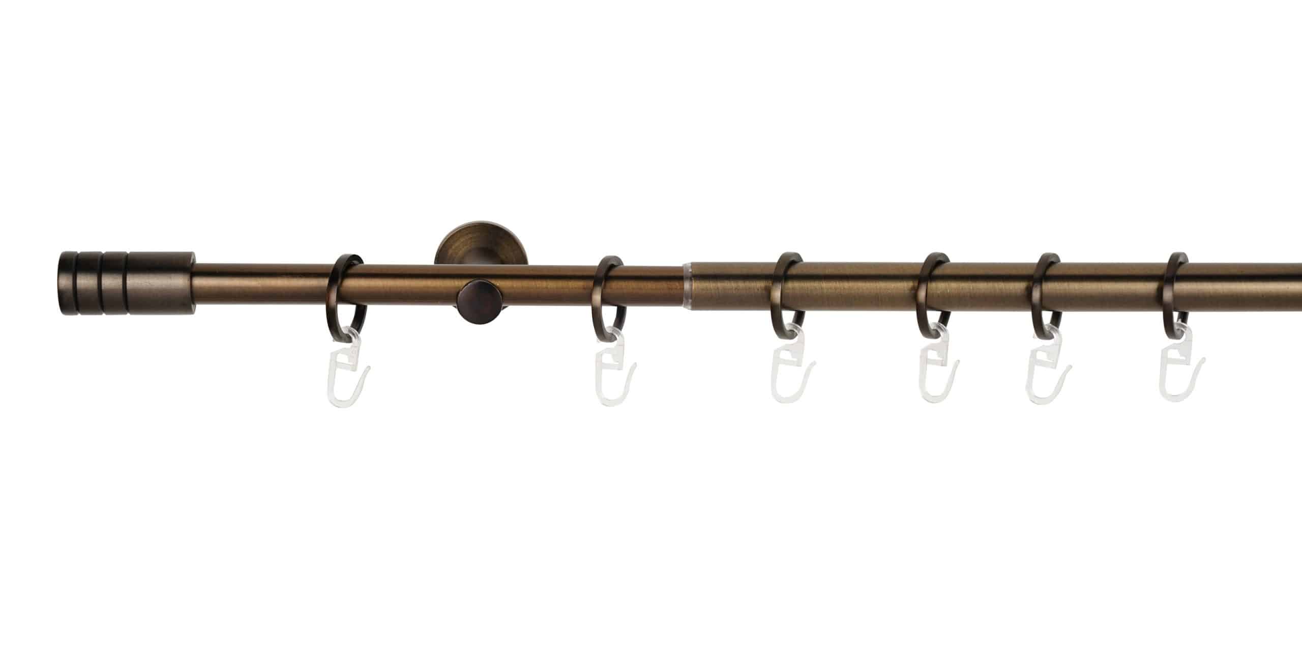 Ondeco Gardinenstange ausziehbar 1-lauf Wandmontage Endstück Rille 16/19 mm mit Ringen Farbe: Bronziert