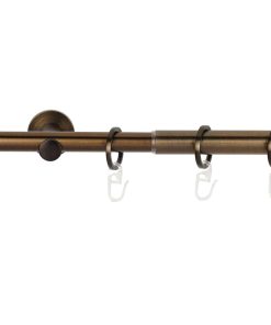 Ondeco Gardinenstange ausziehbar 1-lauf Wandmontage Endstück Rille 16/19 mm mit Ringen Farbe: Bronziert