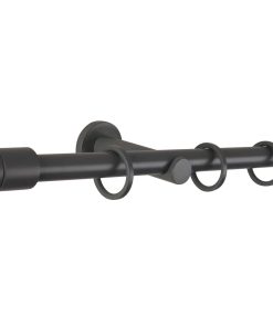 Ondeco Gardinenstange ausziehbar 1-lauf Wandmontage Endstück Rille 16/19 mm mit Ringen Farbe: Darkgray