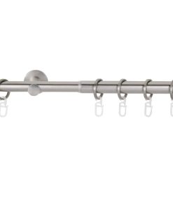 Ondeco Gardinenstange ausziehbar 1-lauf Wandmontage Endstück Rille 16/19 mm mit Ringen Farbe: Edelstahl-Optik