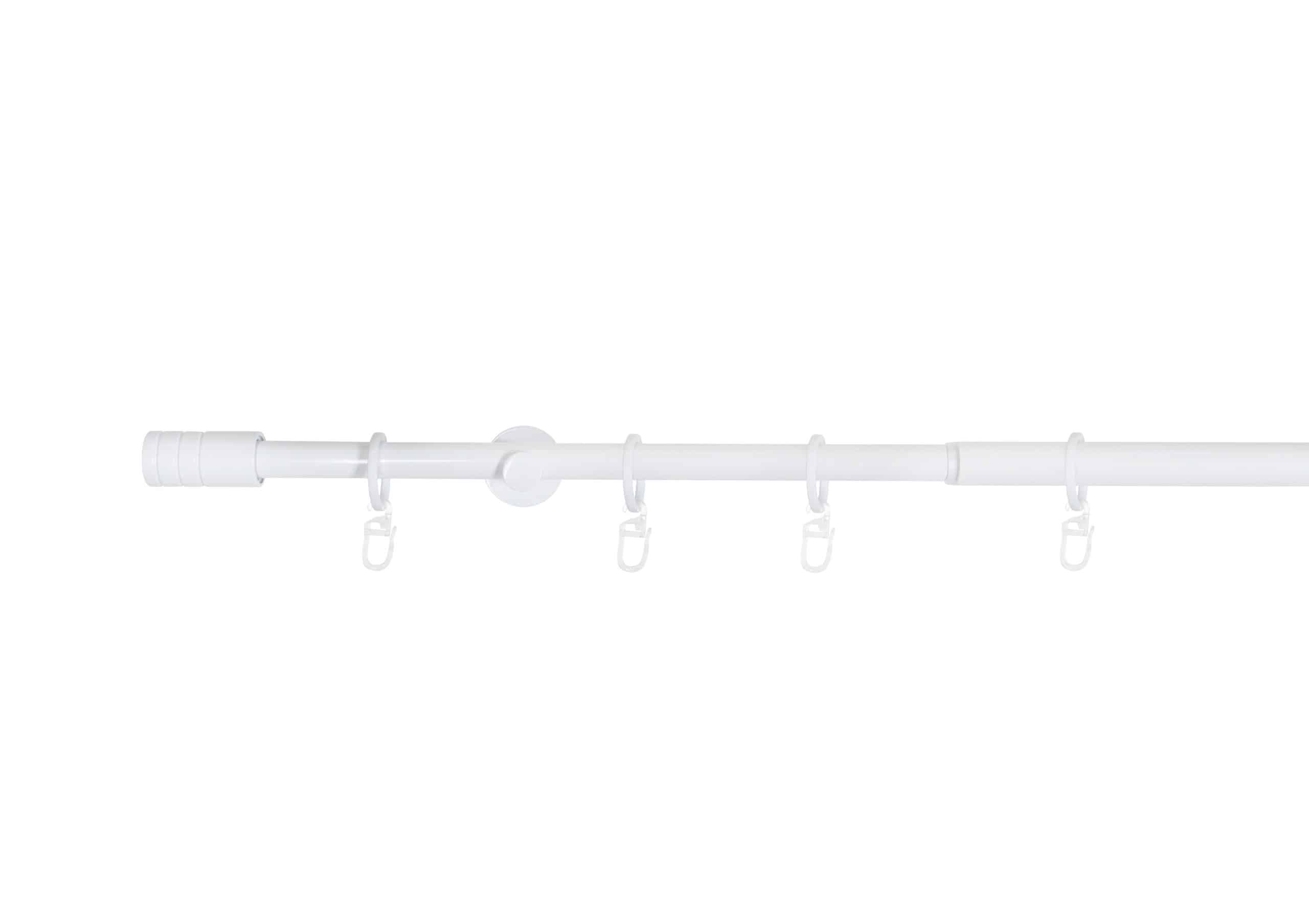 Ondeco Gardinenstange ausziehbar 1-lauf Wandmontage Endstück Rille 16/19 mm mit Ringen Farbe: Weiß