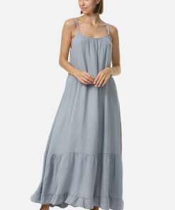 PM SELECTED Damen Ärmeloses Sommer Maxi Musselinkleid mit Rüschen in A Linie Einheitsgröße PM48