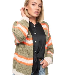 PM SELECTED Damen Cardigan Kuschelige Strickjacke in Candy Stripes Design in Einheitsgröße PM08