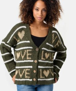 PM SELECTED Damen Festliche Strickjacke mit Love Muster in Einheitsgröße PM68