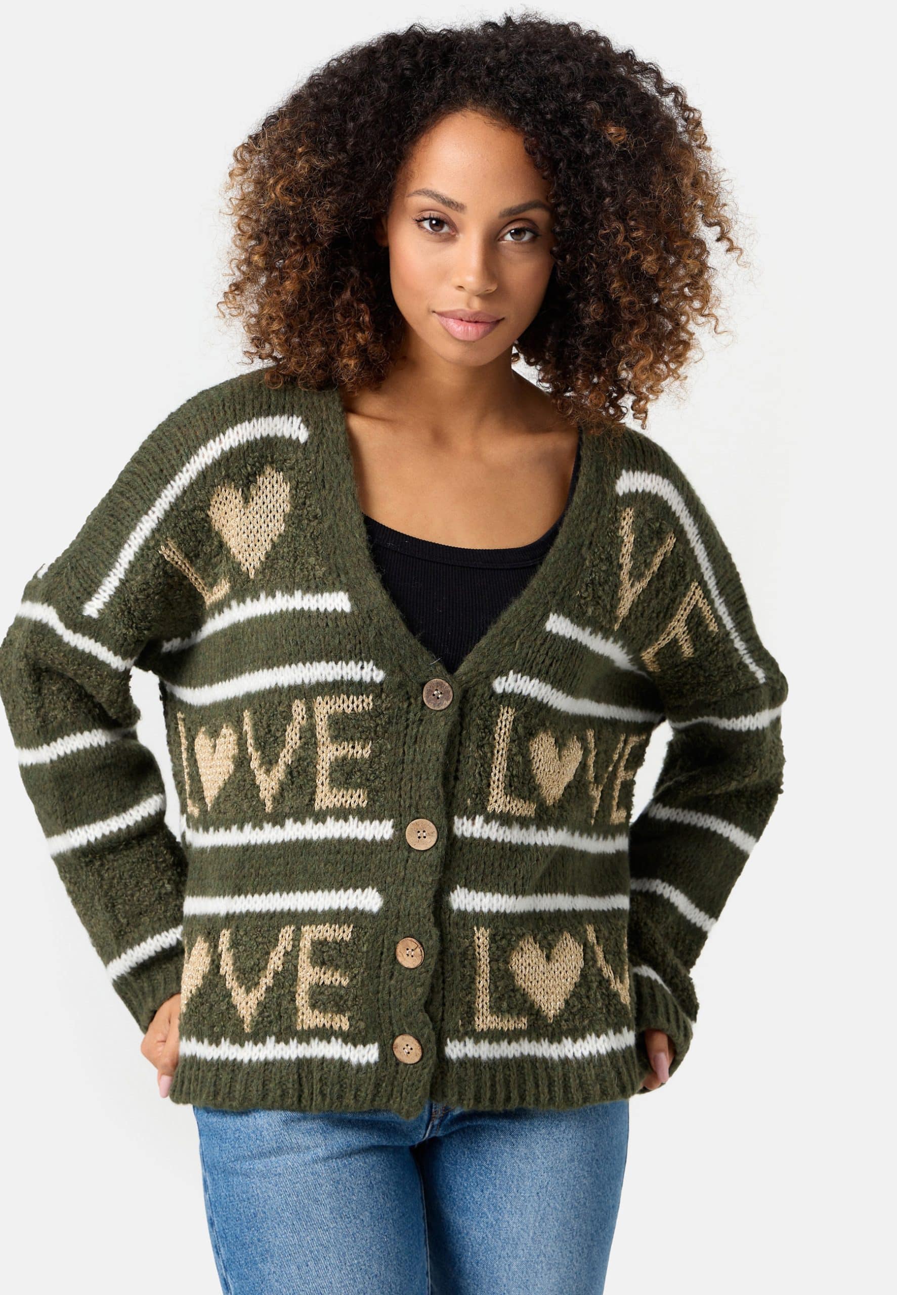 PM SELECTED Damen Festliche Strickjacke mit Love Muster in Einheitsgröße PM68