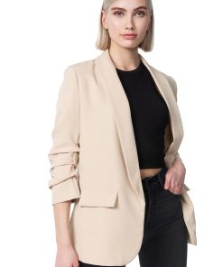 PM SELECTED Damen Kurzblazer Stylischer Sakko Business Blazer Gerafften Ärmeln in Einheitsgröße PM22