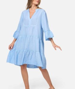 PM SELECTED Damen Leichtes Sommer Minikleid aus Musselin mit Rüschen & 3/4 Ärmel in Einheitsgröße PM39