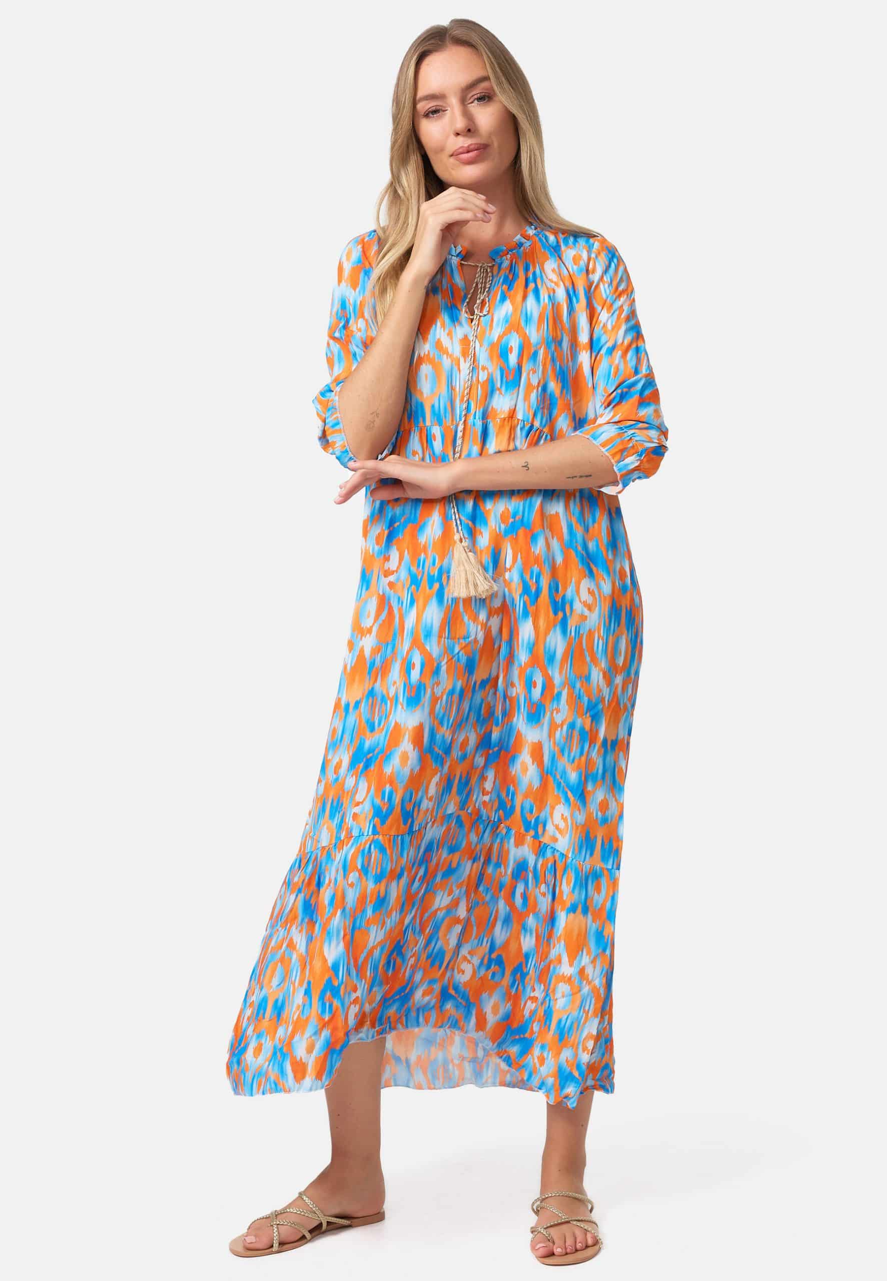 PM SELECTED Damen Maxikleid Sommerkleid Jersey Strandkleid mit Muster in Einheitsgröße PM37