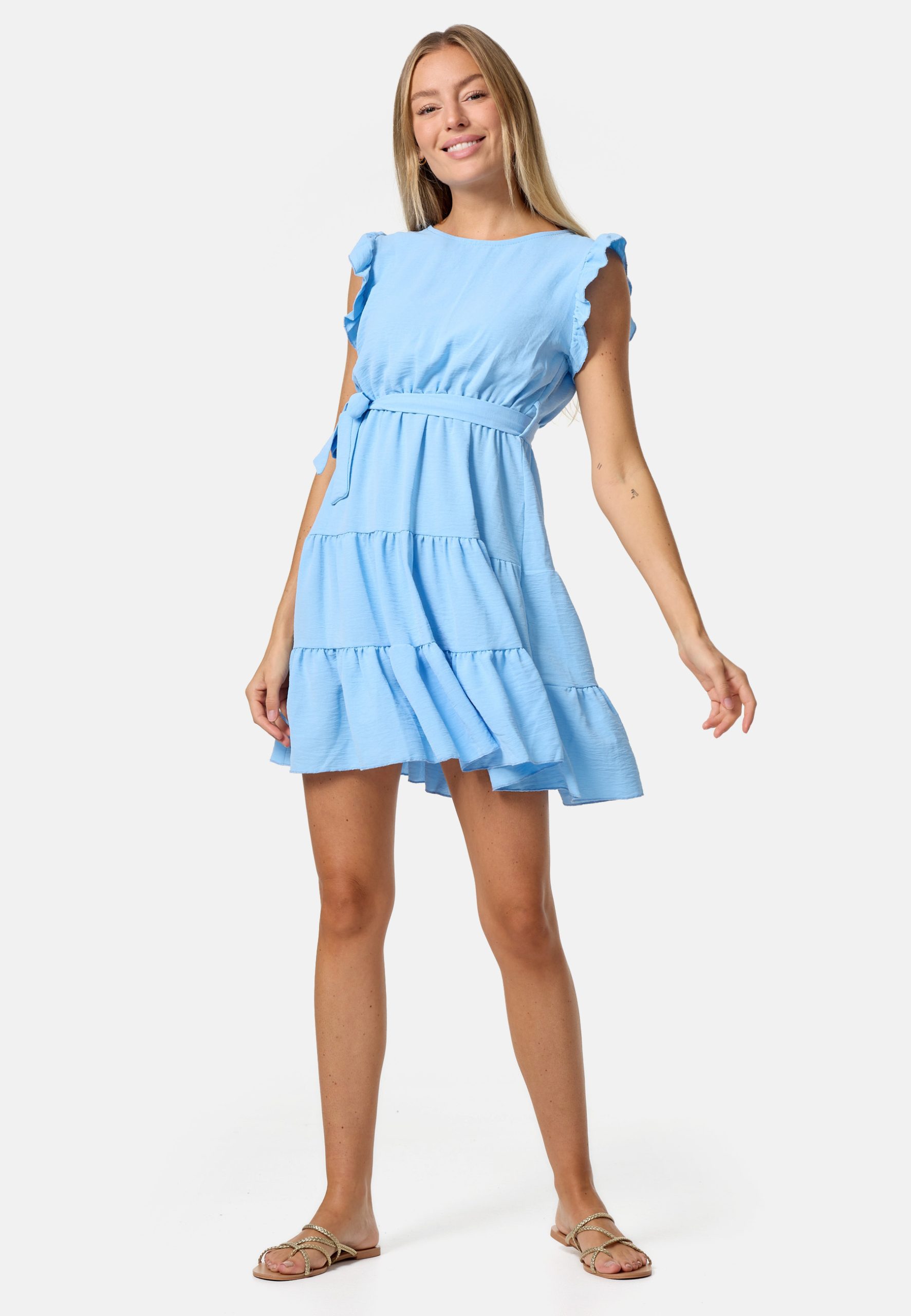 PM SELECTED Damen Minikleid Sommerkleid Midi Kleid mit Rüschen in Einheitsgröße PM27