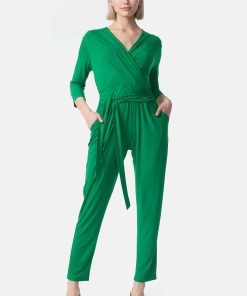 PM SELECTED Damen Overall Business Jumpsuit Wickeloptik mit Bindegürtel 3/4 Ärmel in Einheitsgröße PM35