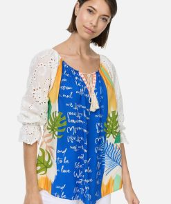 PM SELECTED Damen Romantische Tunika Bluse im Mustermix mit Spitze in Einheitsgröße PM61