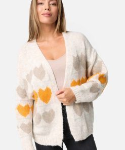 PM SELECTED Damen Warme Strickjacke Cardigan mit Herzmuster in Einheitsgröße PM66