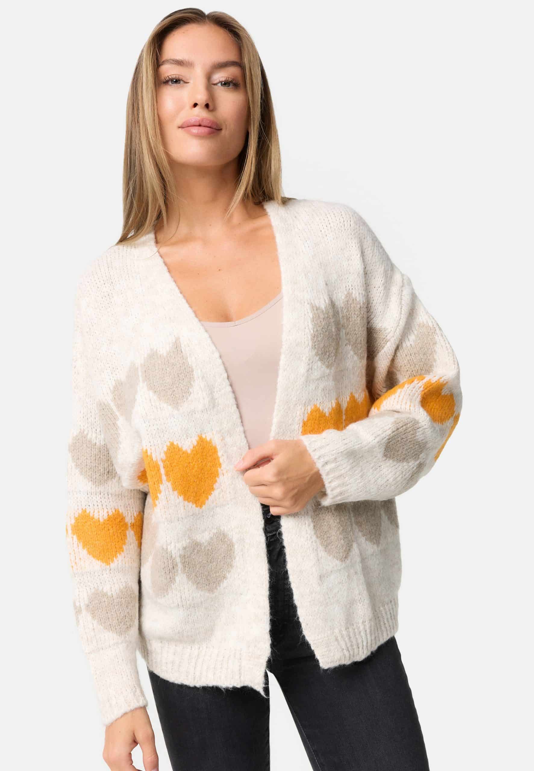 PM SELECTED Damen Warme Strickjacke Cardigan mit Herzmuster in Einheitsgröße PM66