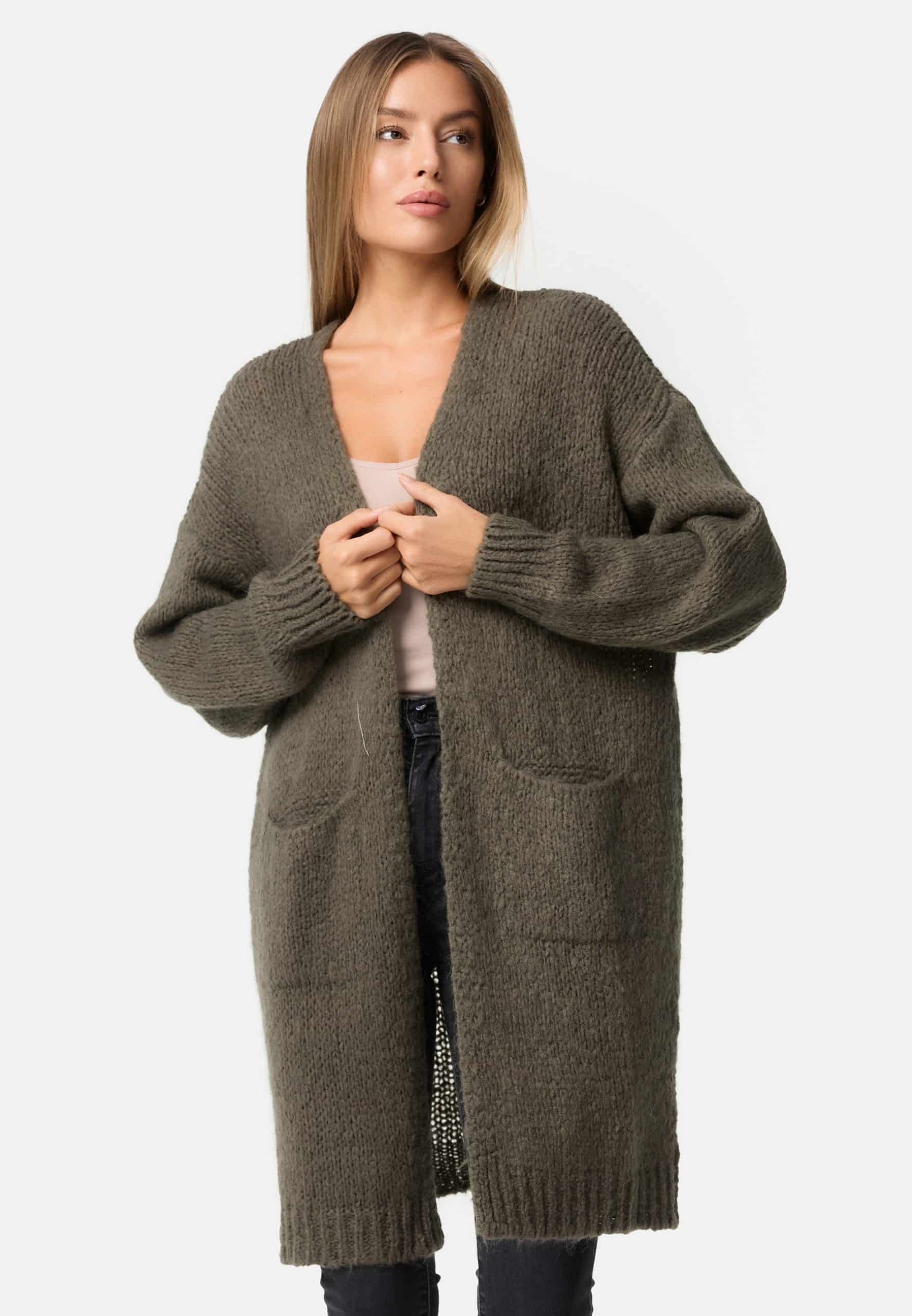 PM SELECTED Damen Warme Strickjacke Cardigan mit Taschen in Einheitsgröße PM69