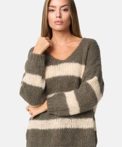 PM SELECTED Damen Warmer Strickpullover Pullover mit Candy Stripes in Einheitsgröße PM67