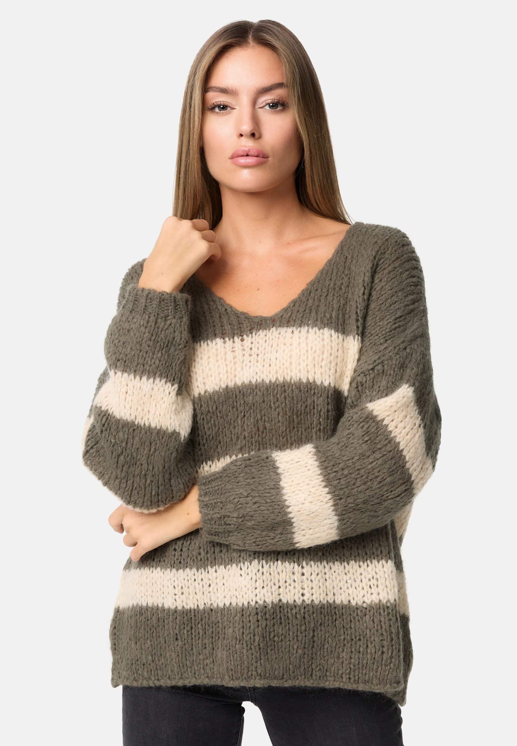 PM SELECTED Damen Warmer Strickpullover Pullover mit Candy Stripes in Einheitsgröße PM67