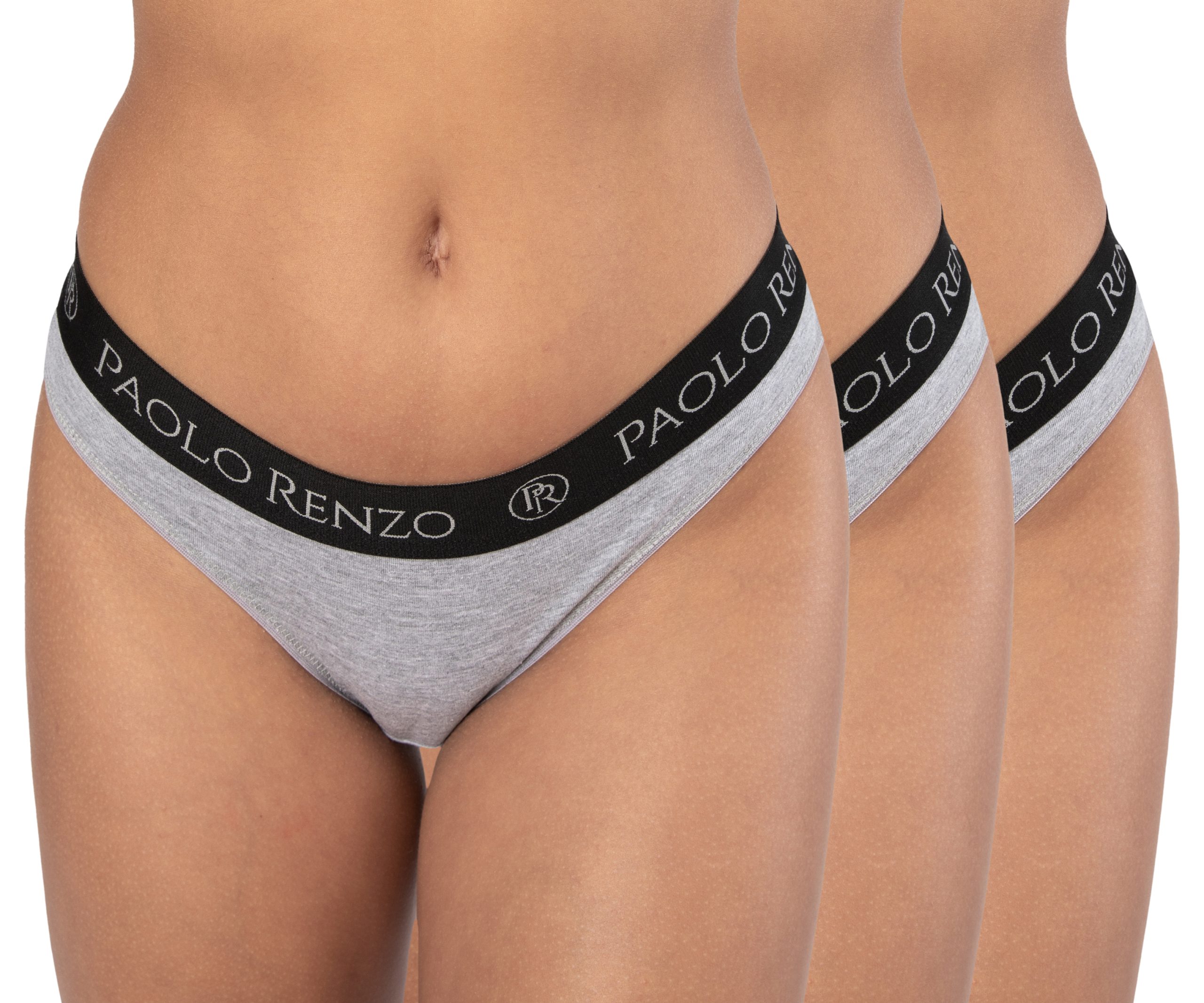 Paolo Renzo® Damen Baumwoll Tanga SPORT LINE 3 Paar - Größe L - Grau