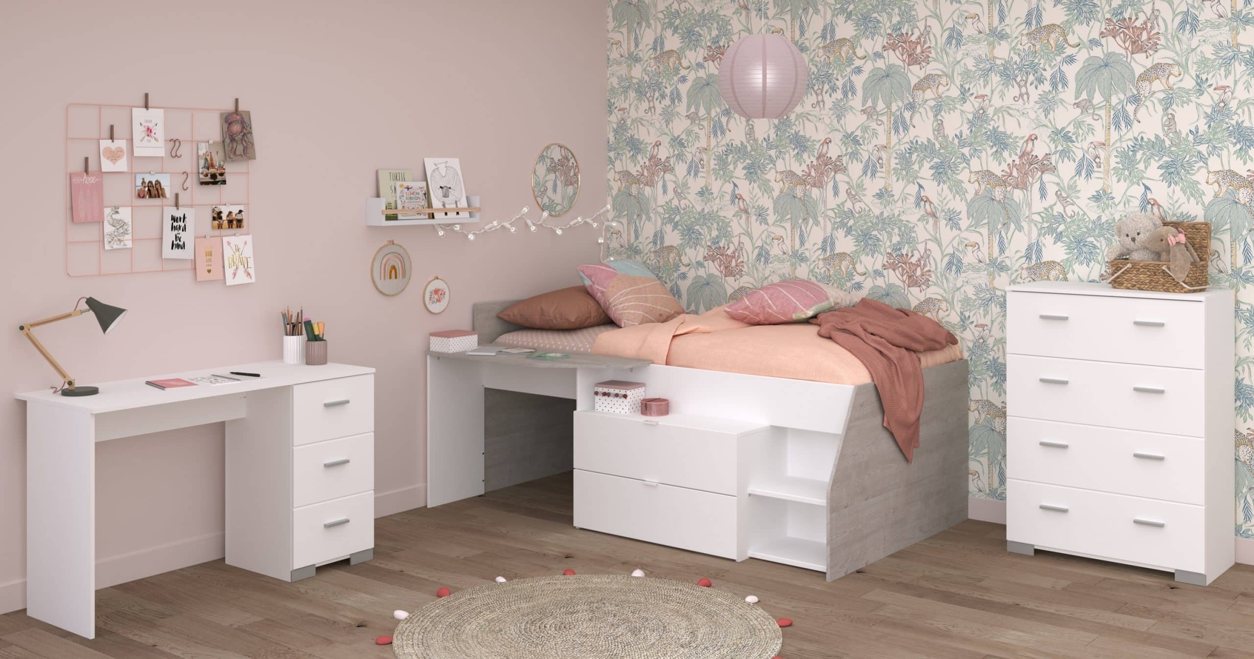 Parisot Kinderzimmer 3-teilig "Milky 15" Weiß / Grey Loft