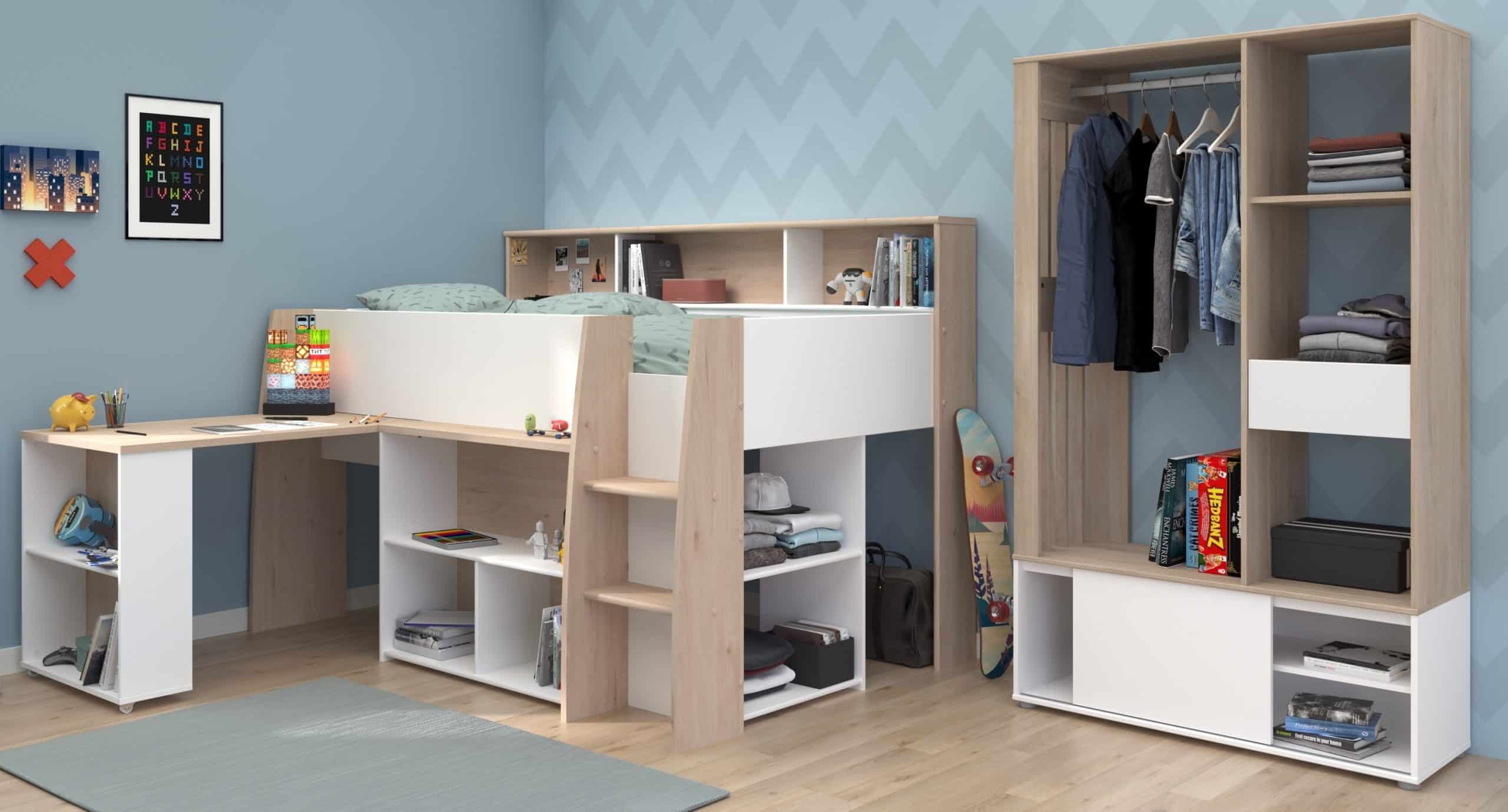 Parisot Kinderzimmer Set 2-tlg. "Lucas 11" Weiß / Japanische Eiche