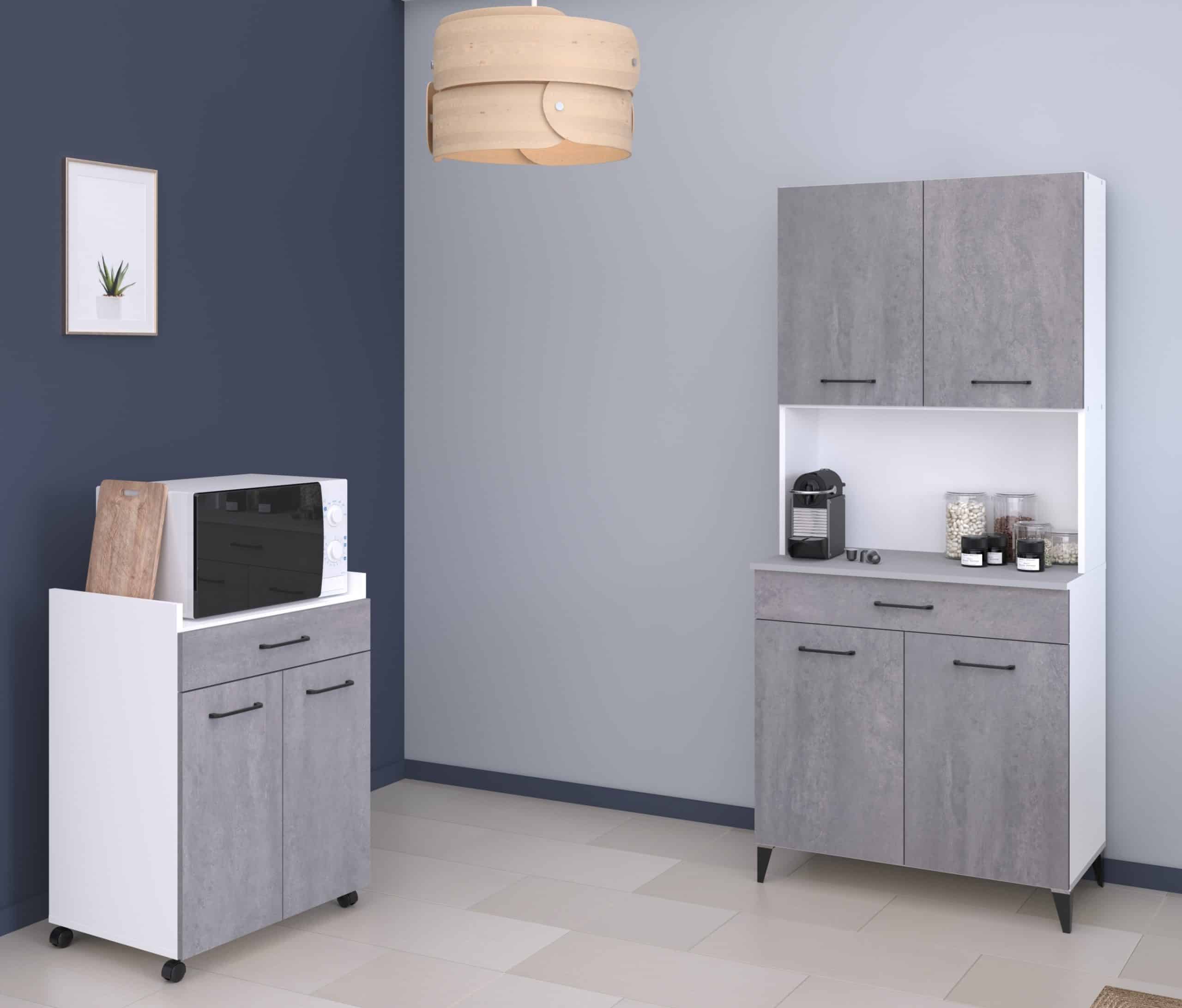 Parisot Küchenbuffet-Set "Malice 1" Weiß / Beton Optik hell