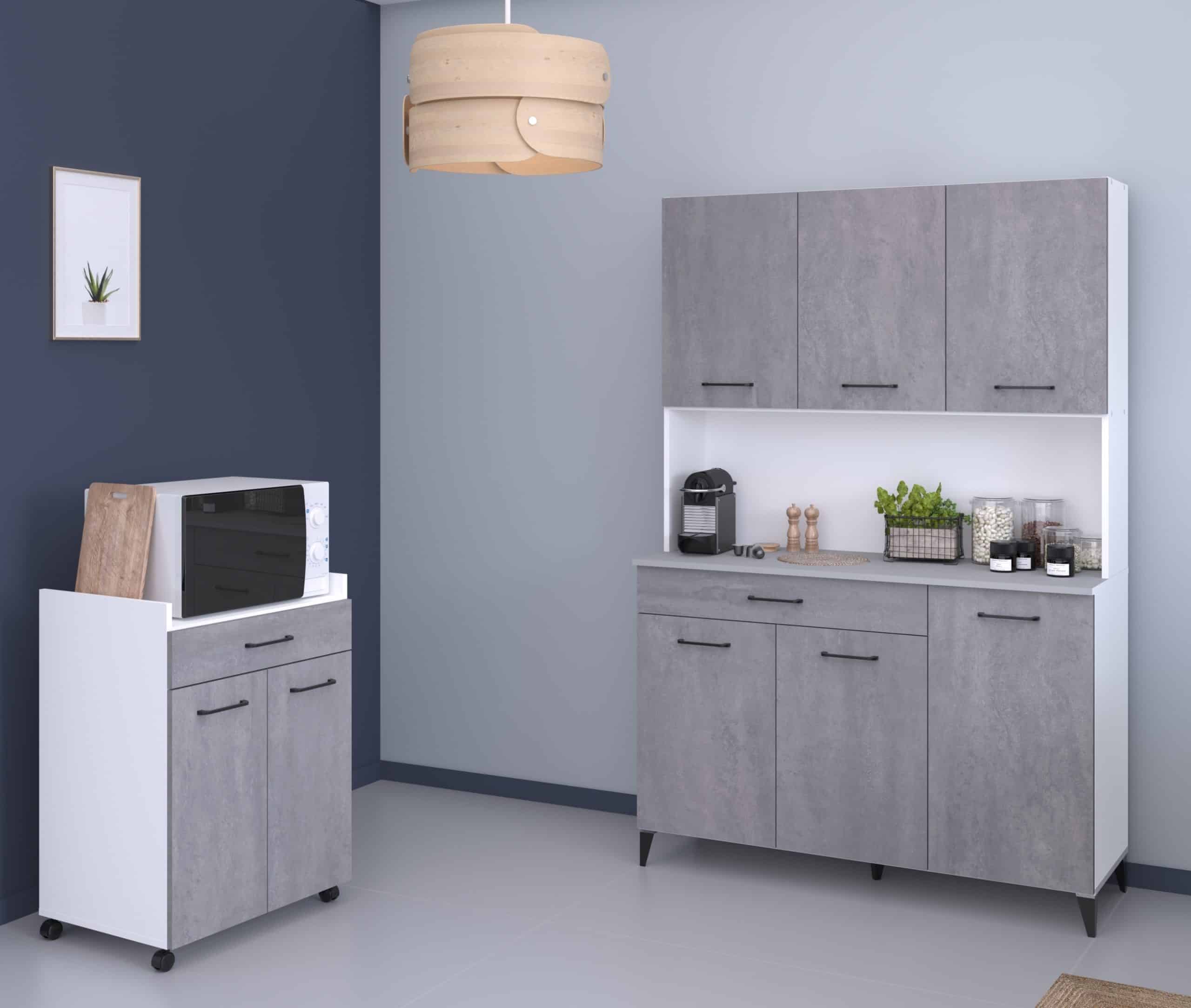 Parisot Küchenbuffet-Set "Malice 2" Weiß / Beton Optik hell