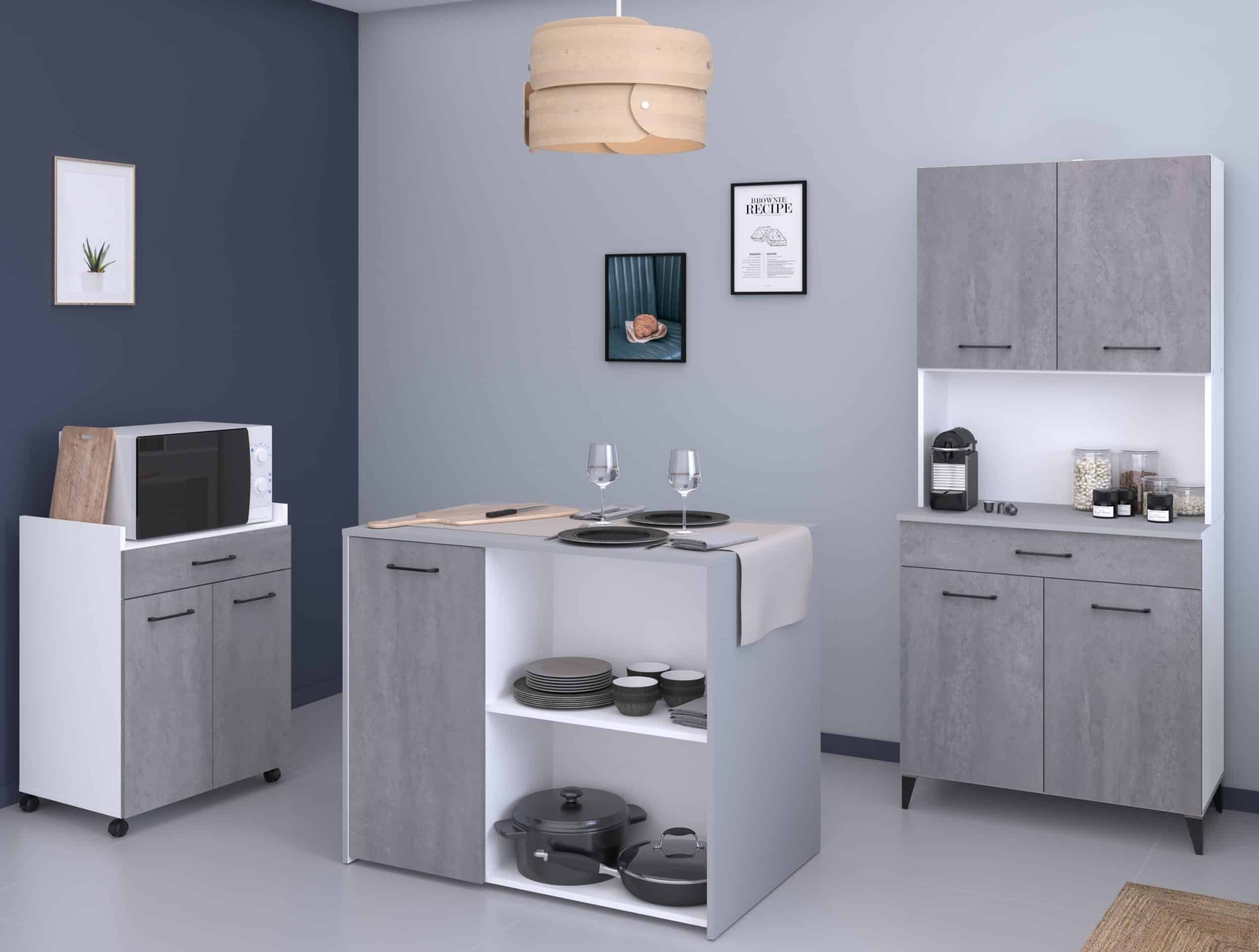 Parisot Küchenbuffet-Set "Malice 5" Weiß / Beton Optik hell