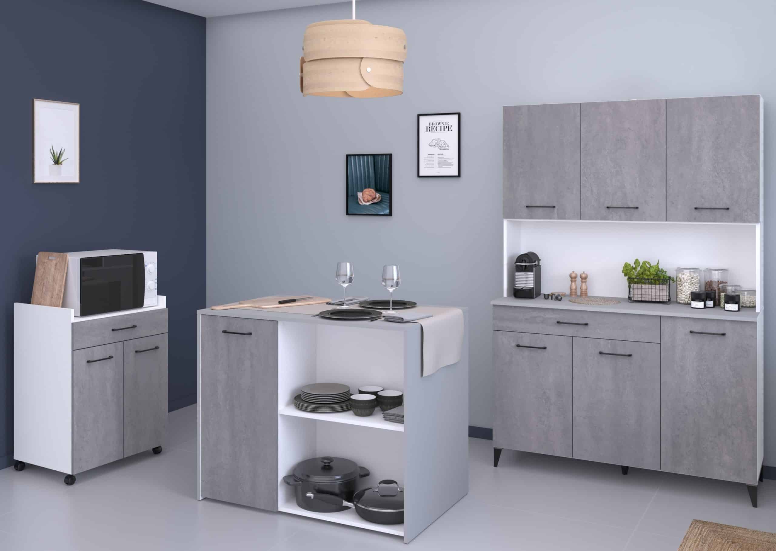 Parisot Küchenbuffet-Set "Malice 6" Weiß / Beton Optik hell