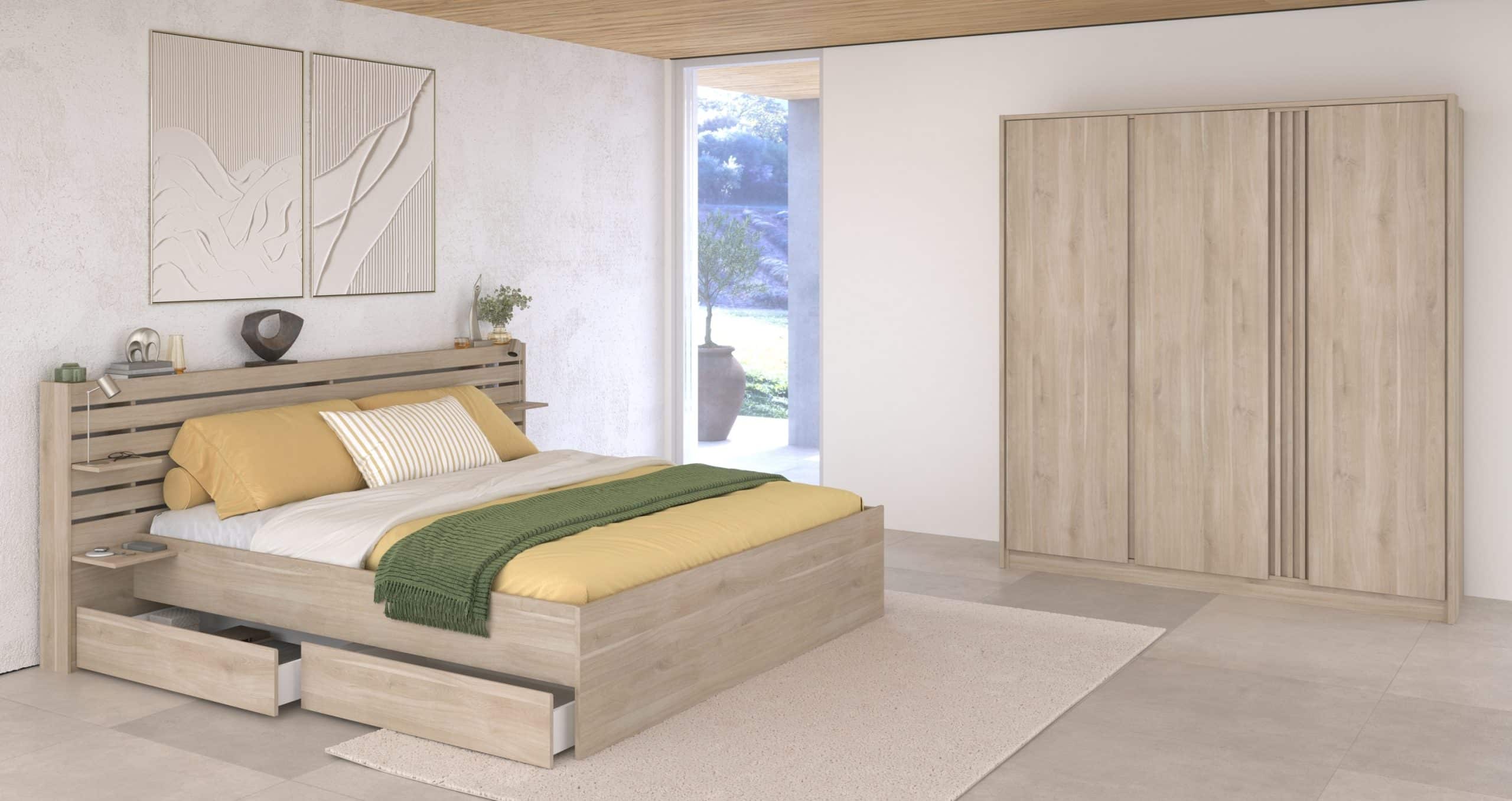 Parisot Schlafzimmer 3-teilig "Escale 24" 160x200 Japanische-Eiche