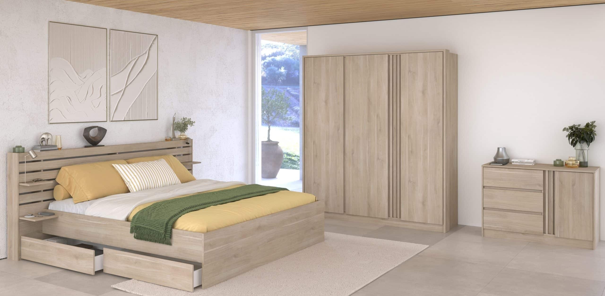 Parisot Schlafzimmer 4-teilig "Escale 22" 160x200 Japanische-Eiche