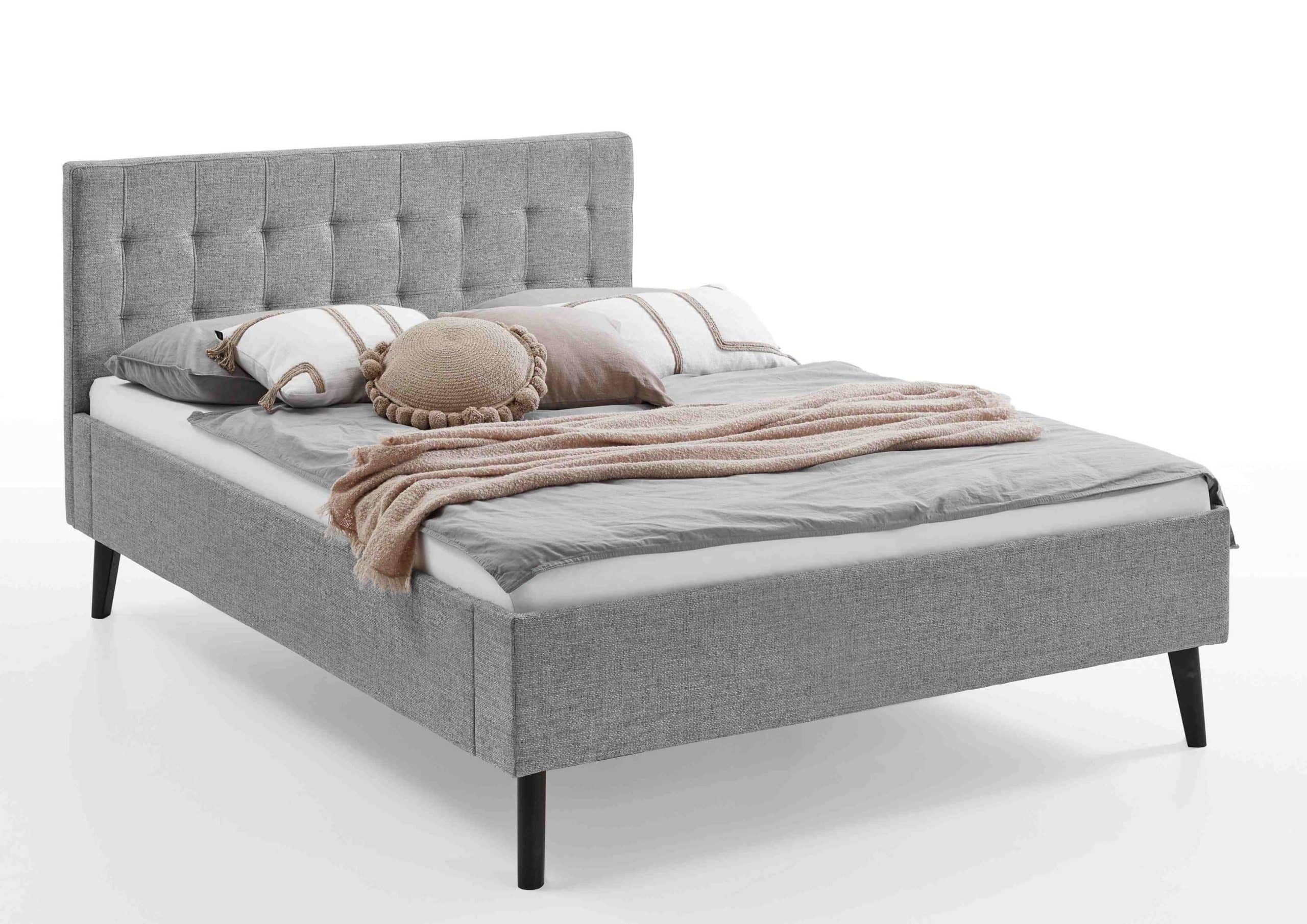 Polsterbett 140 x 200 Amira Bettgestell mit Kopfteil Grau