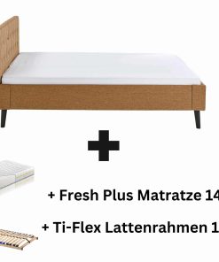 Polsterbett 140 x 200 Amira Bettgestell mit Kopfteil Ocker