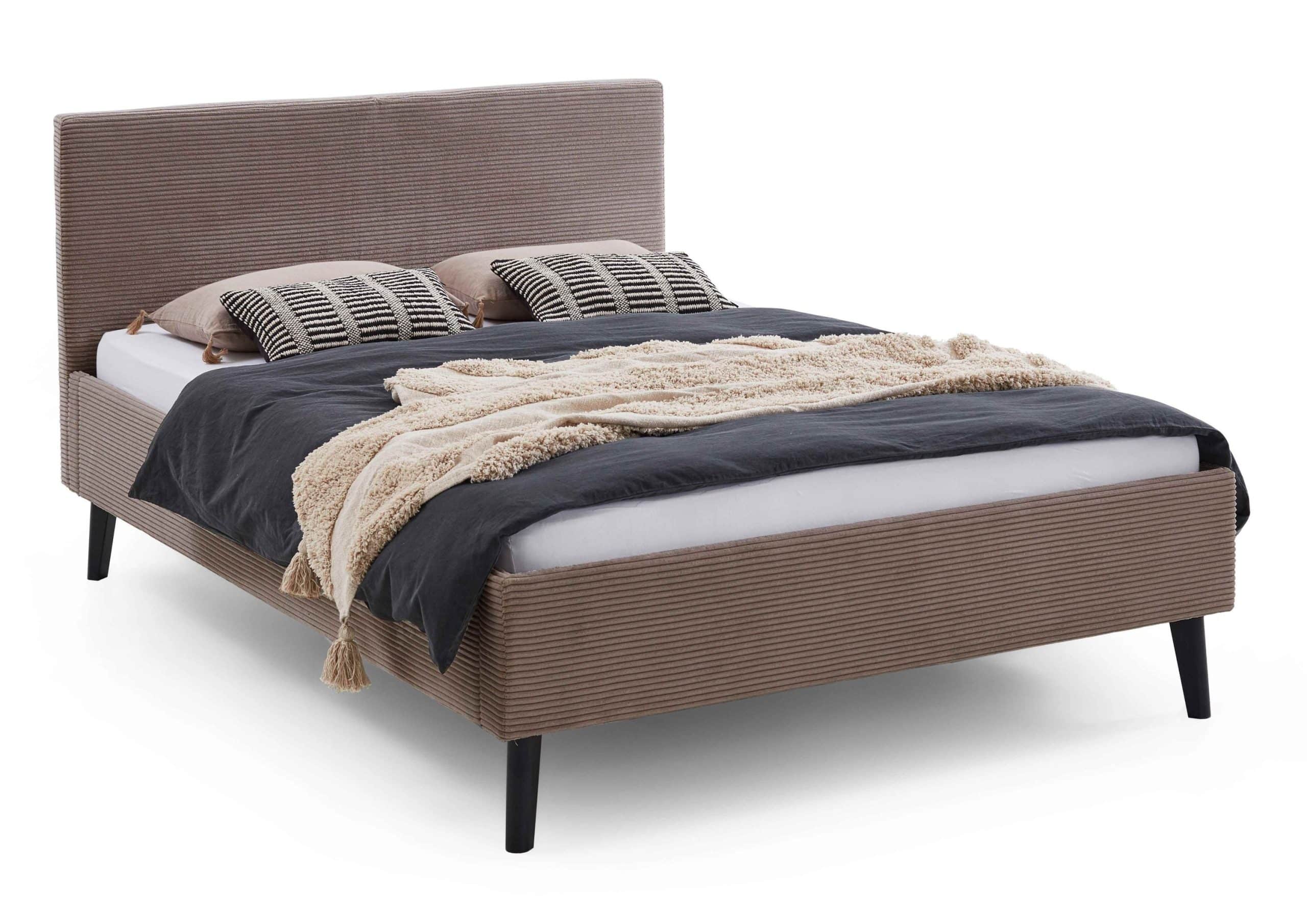 Polsterbett 140 x 200 Viola Bettgestell mit Kopfteil Taupe