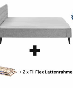 Polsterbett 180 x 200 Amira Bettgestell mit Kopfteil Grau