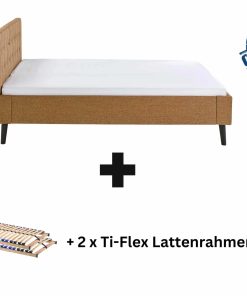 Polsterbett 180 x 200 Amira Bettgestell mit Kopfteil Ocker