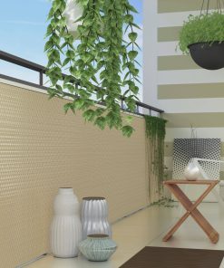 Polyrattan PVC Sichtschutzmatte 300x90 Balkon Zaun Sichtschutz Windschutz beige