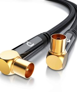Primewire HDTV Antennenkabel gewinkelt mit Braiding - 2-fach Schirmung - Stoffummantelung - 75 Ohm / 135 dB - 10 m