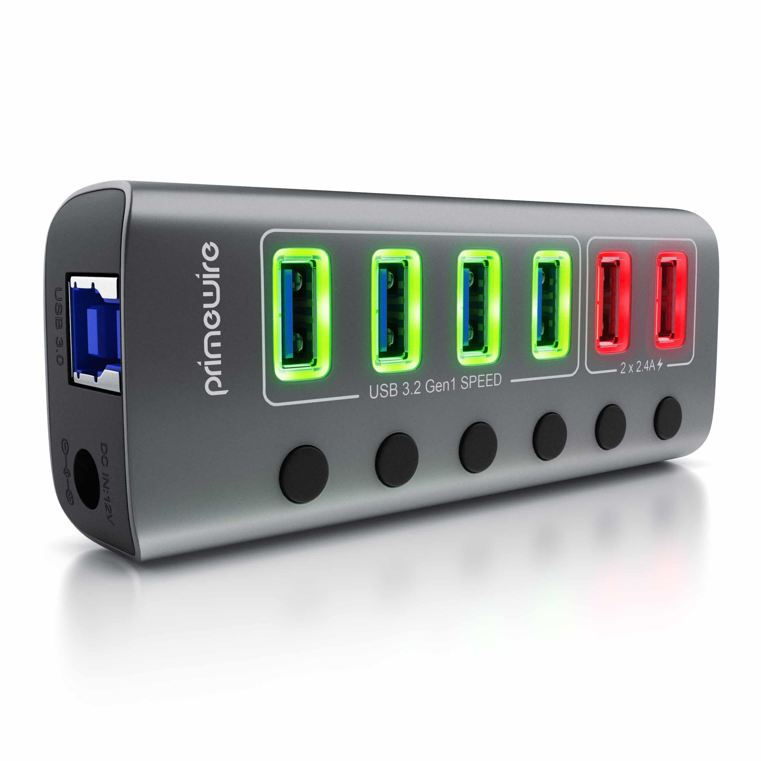 Primewire - USB 3.2 Gen.1 6 Port Hub aktiv schaltbar - mit Netzteil - 4 x USB 3.2 Gen1