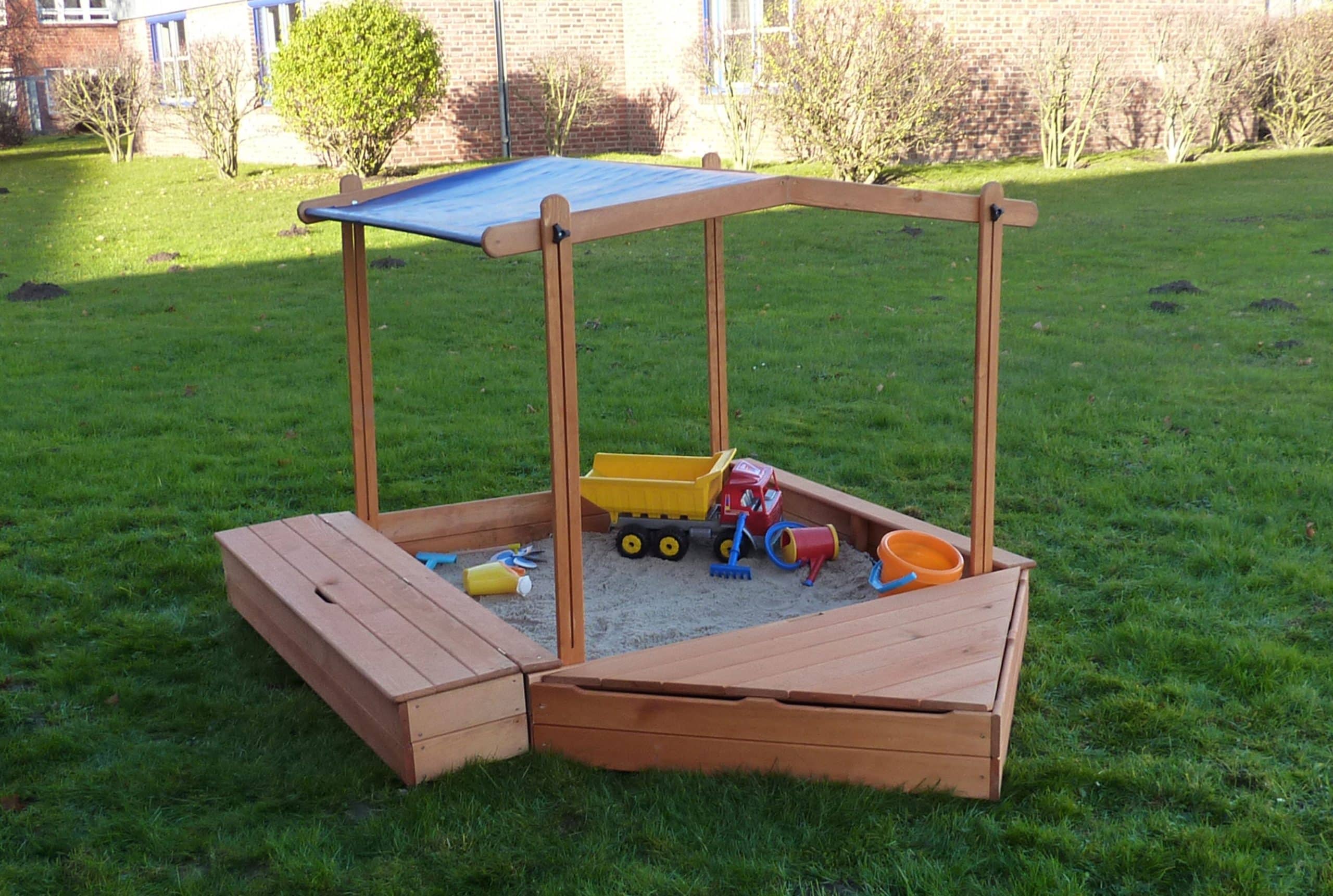 Promadino Sandkasten "MULTI"m Bug-u.Sitzbox+Sonnendach hb