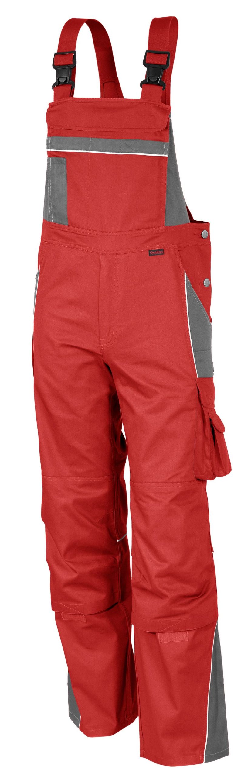 QUALITEX HIGH QUALITY WORKWEAR Latzhose PRO rot/grau Damen: 50 Herren: 56