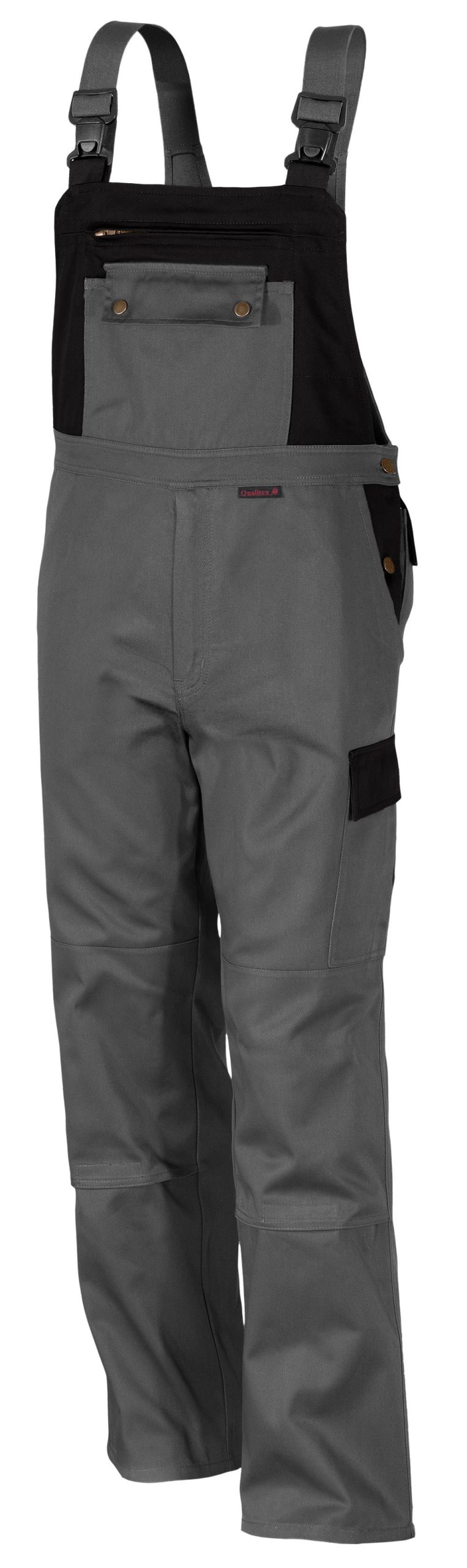 QUALITEX HIGH QUALITY WORKWEAR Latzhose image mittelgrau/schwarz Damen: 52 Herren: 58