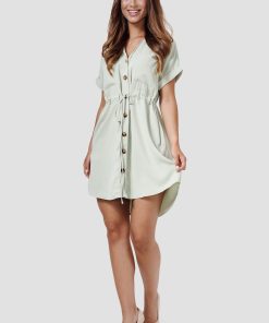 RAYSHYNE Damen Sommerkleid Leichtes Hemdblusenkleid mit Bindegürtel RS28