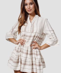 RAYSHYNE Damen Sommerkleid Modisches Tunika Hemdblusenkleid in Leinen Optik RS27