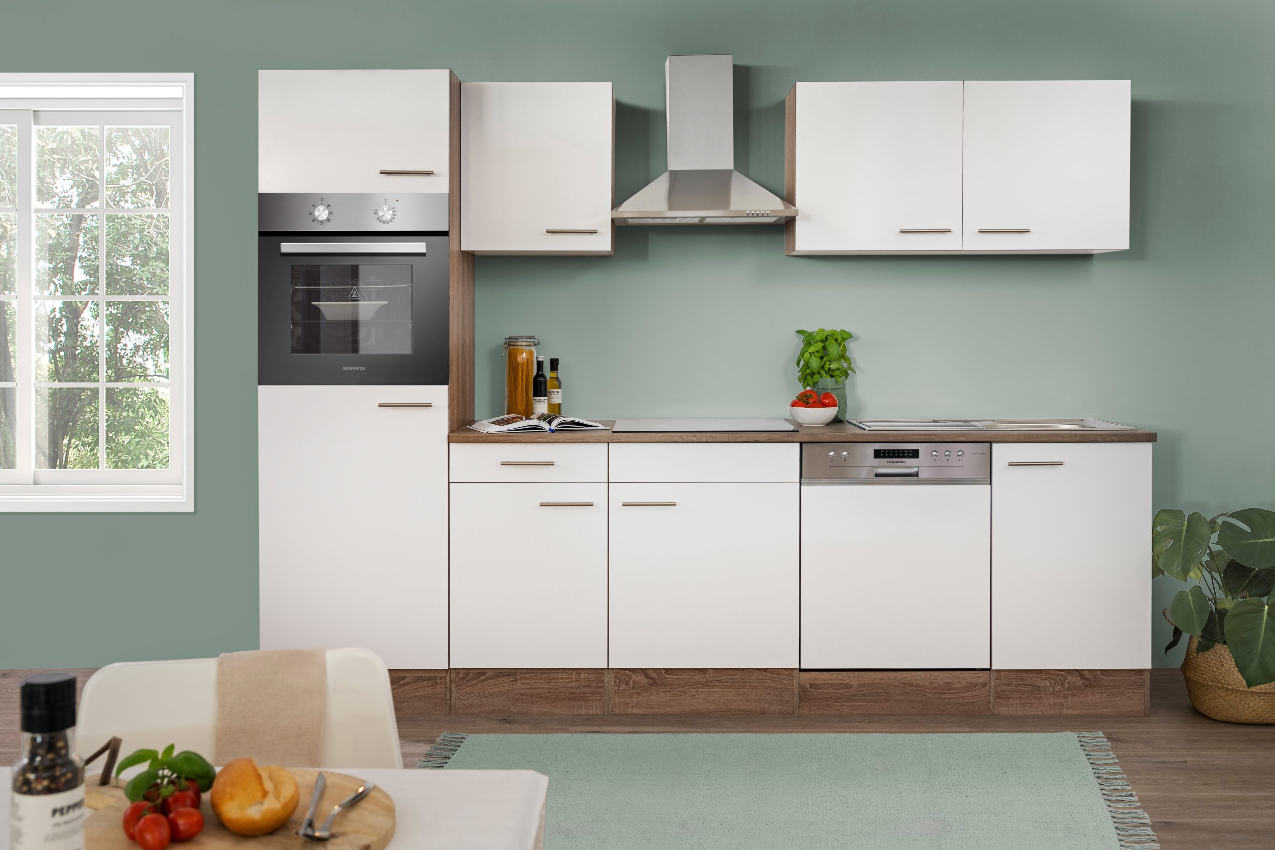 Respekta Küchenprogramm Eiche York Küchenzeile 280 cm inkl. E- Geräte & Mineralite Einbauspüle