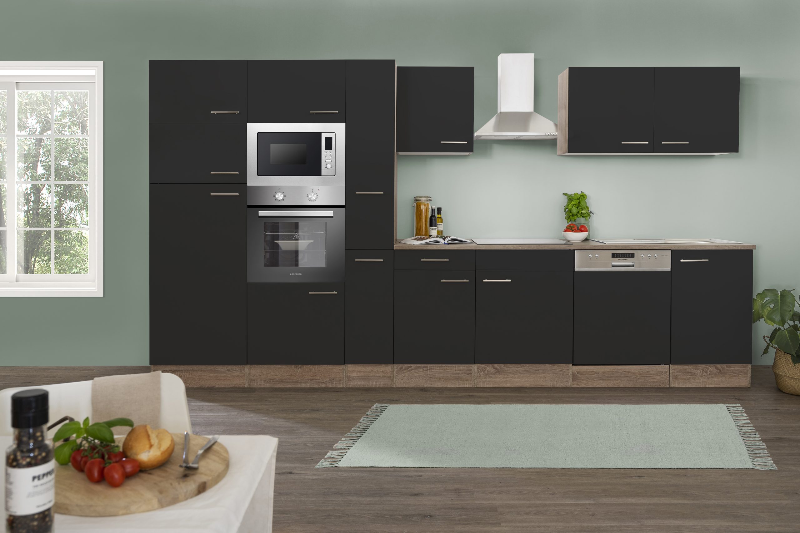 Respekta Küchenprogramm Eiche York Küchenzeile 370 cm inkl. E-Geräte & Mineralite Einbauspüle