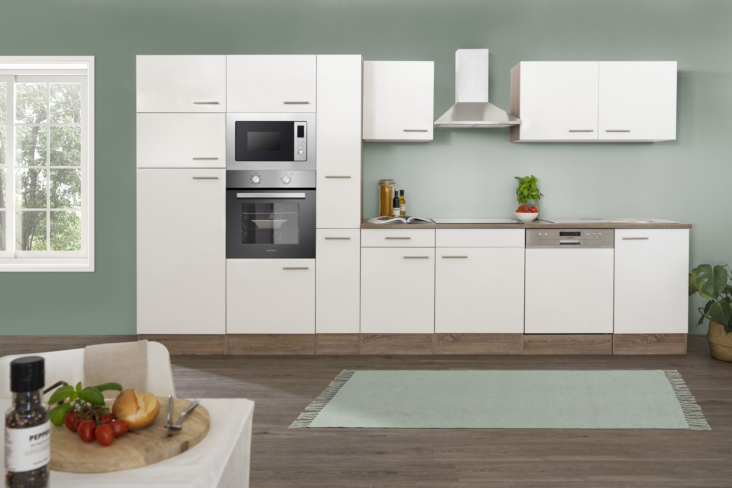 Respekta Küchenprogramm Eiche York Küchenzeile 370 cm inkl. E-Geräte & Mineralite Einbauspüle