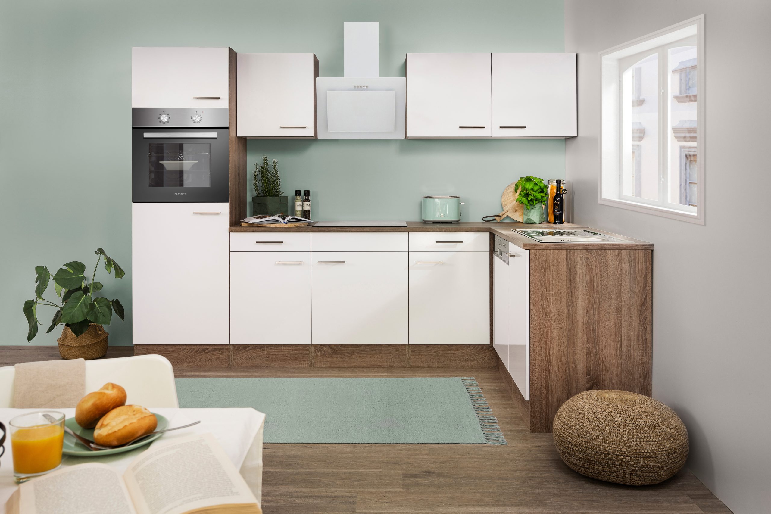 Respekta Küchenprogramm Eiche York Winkelküche 280 cm inkl. E-Geräte & Mineralite Einbauspüle