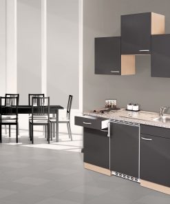 Respekta Küchenzeile KB150BG 150 cm Grau-Buche Nachbildung