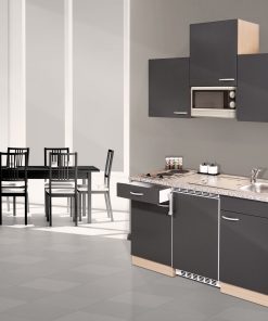 Respekta Küchenzeile KB150BGMI 150 cm Grau-Buche Nachbildung