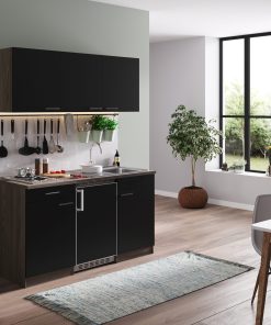 Respekta Küchenzeile KB150EYS 150 cm Schwarz-Eiche York Nachbildung